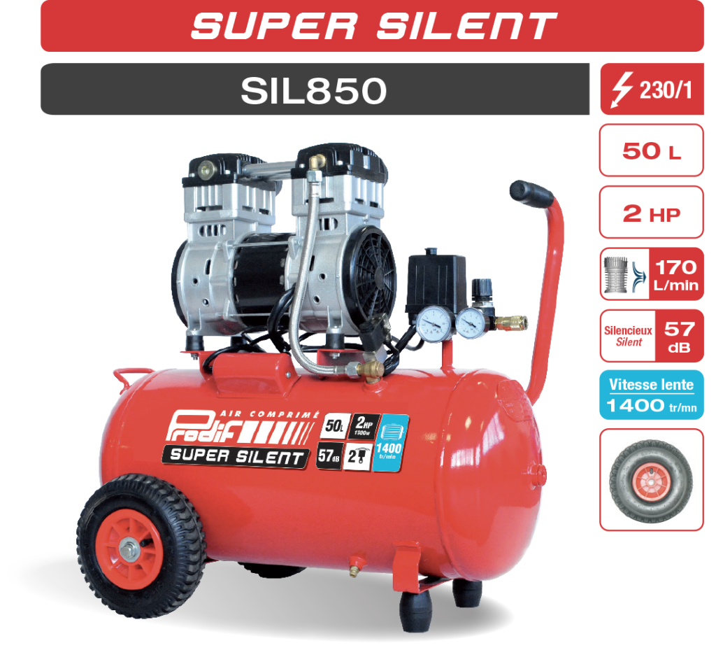 Compressore silenzioso 2CV da 50 litri — Monofase / Prodif